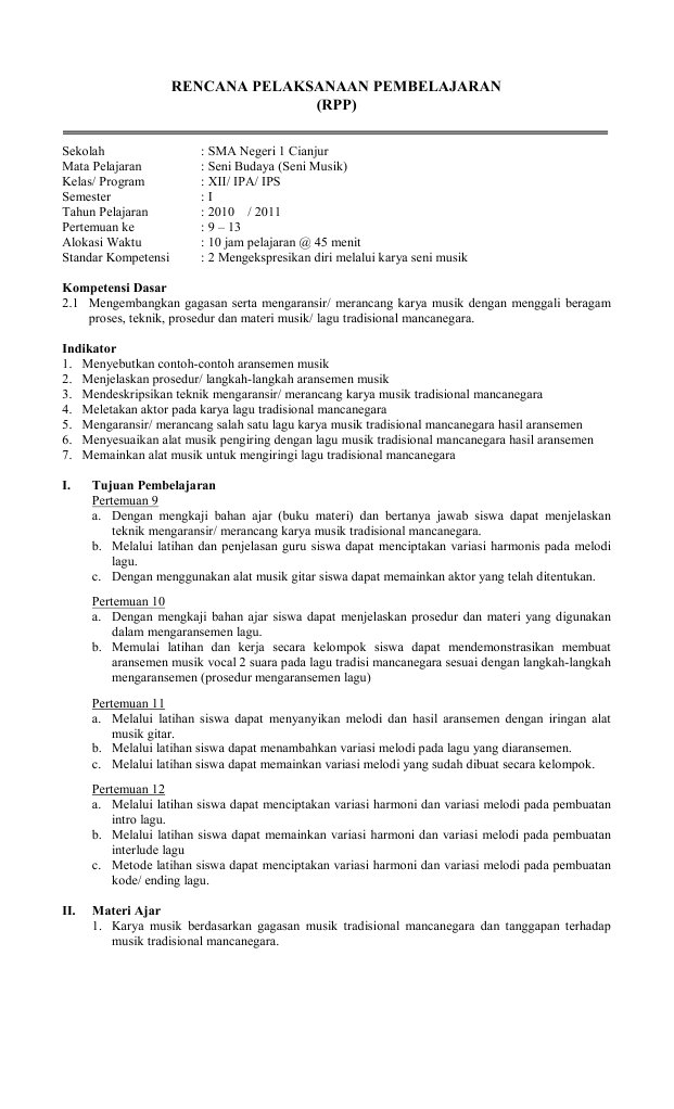 Rpp Seni Budaya Kelas Xii