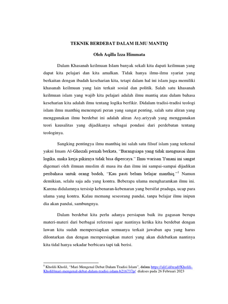 Teknik Berdebat Dalam Ilmu Mantiq | PDF