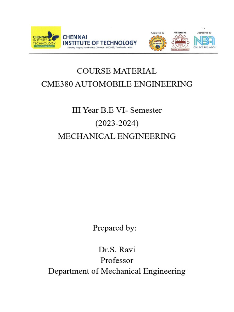 CME380 Automobile Engineering Syllabus | PDF | Fuel Injection | Piston