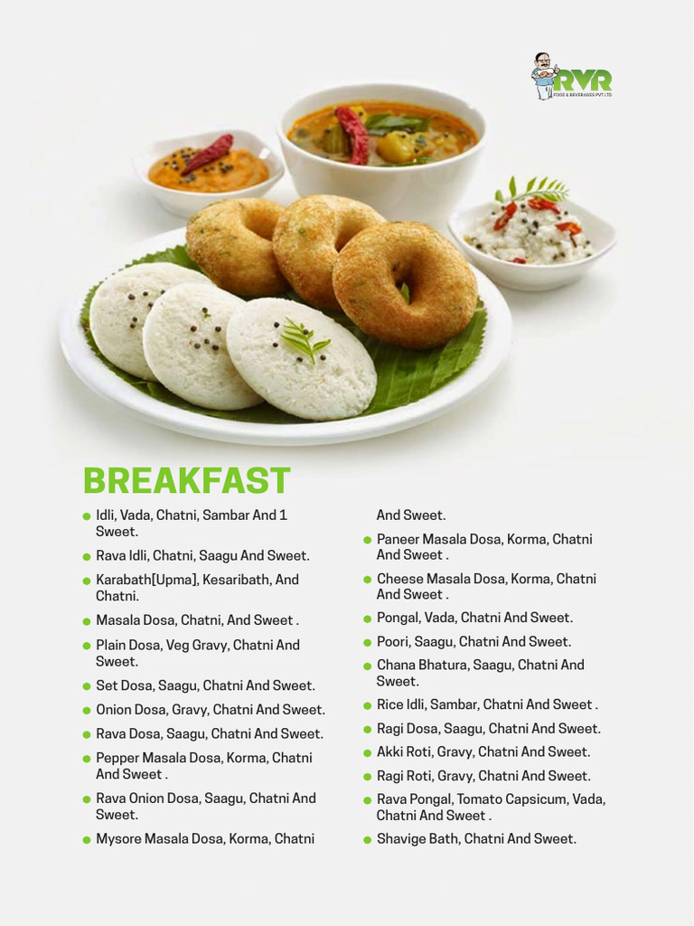 RVR FOODS MENU (1) | PDF | Chutney | Foods