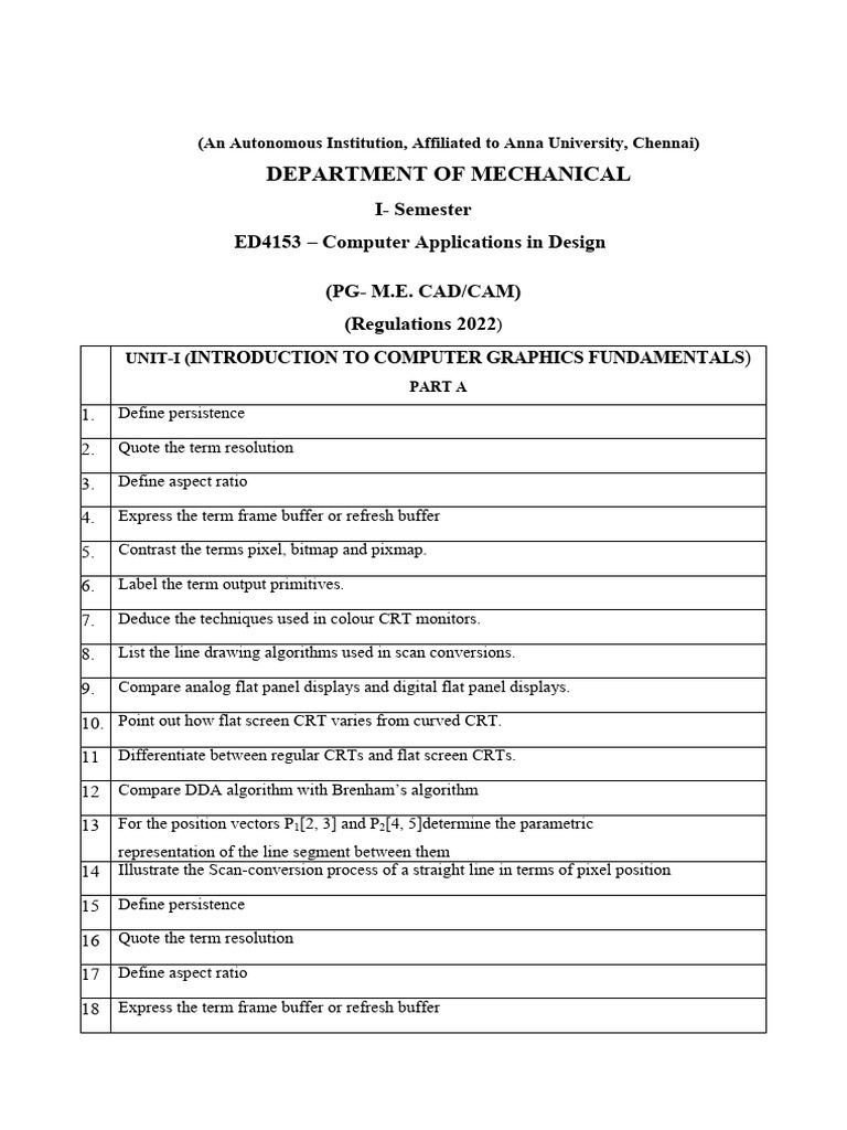 Ed4153 Computer Application in Design Question Bank PDF Curve