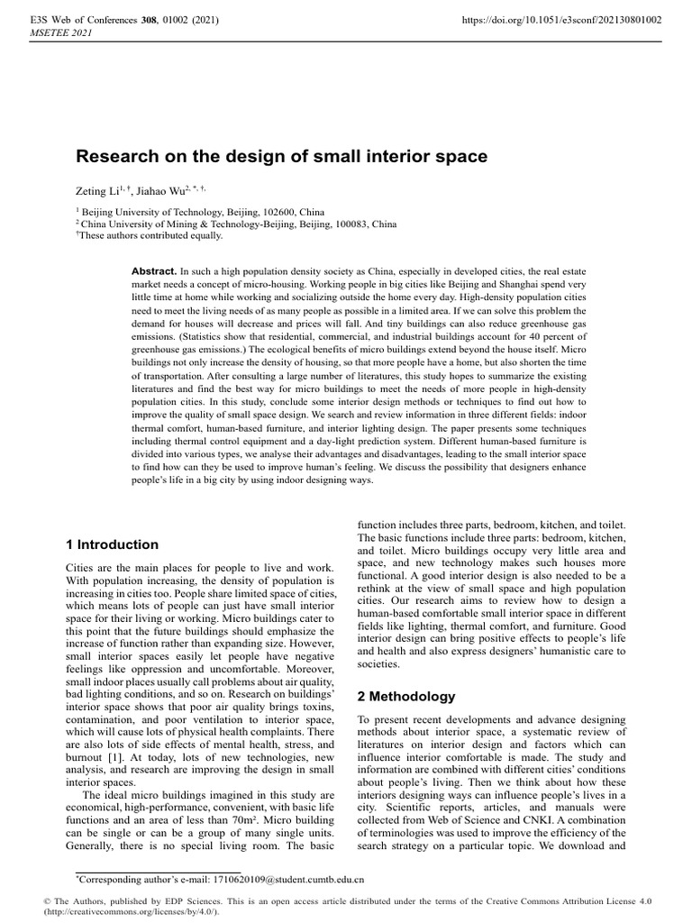 Research On The Design of Small Interior Space | PDF