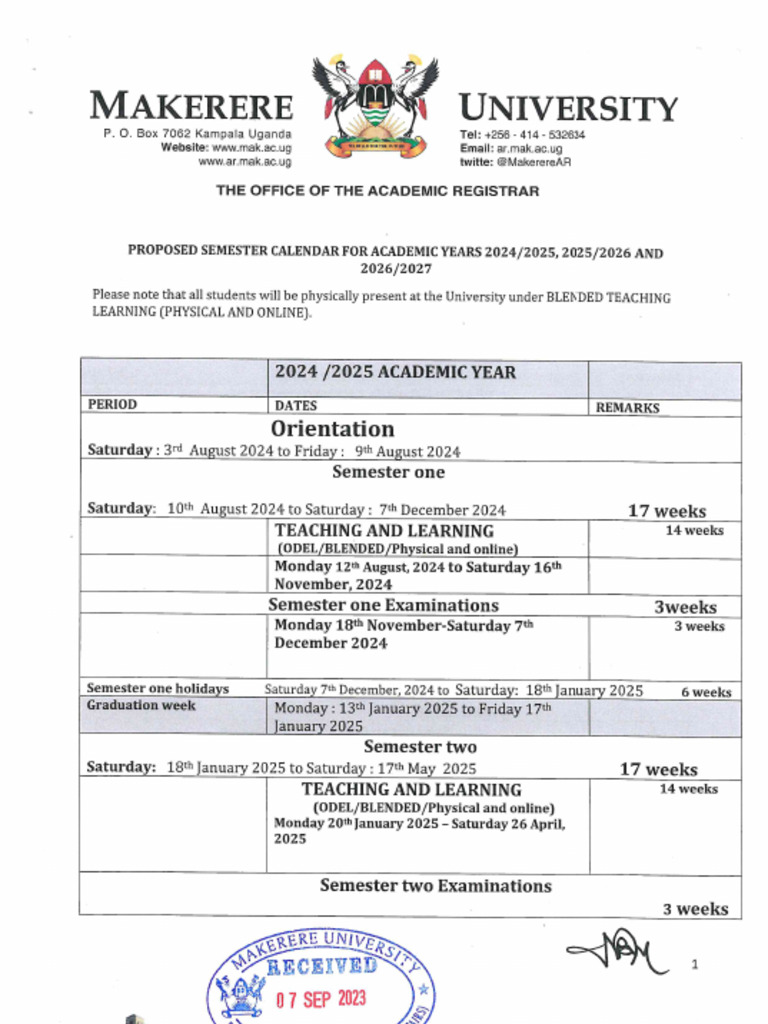 PROPOSED SEMESTER CALENDAR FOR AY 2024-2025 TO 2026- 2027 | PDF