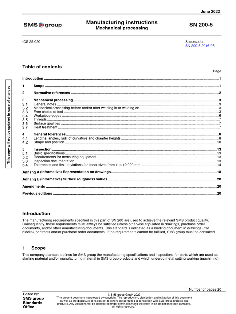Manufacturing Specifications SN 200-5 | PDF | Engineering Tolerance ...