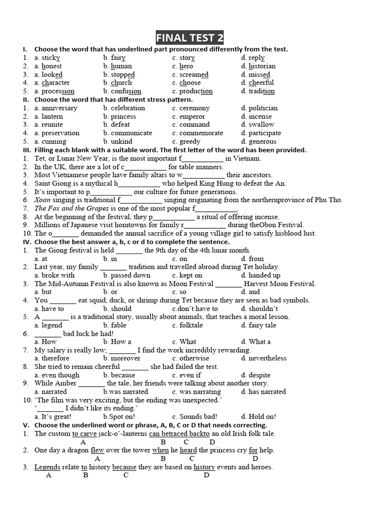 Final Test 2 Pdf Meal Lunch