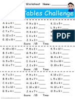 Grade 3 Times Tables Challenge Worksheet 1
