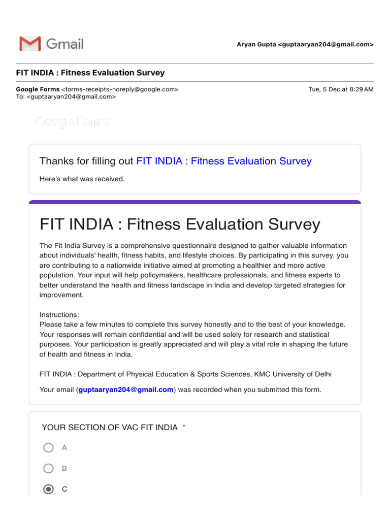 Fit India Fitness Evaluation Survey | PDF | Body Mass Index | Obesity