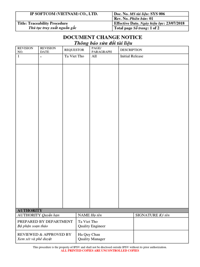 Sys 006 Traceability Procedure Pdf