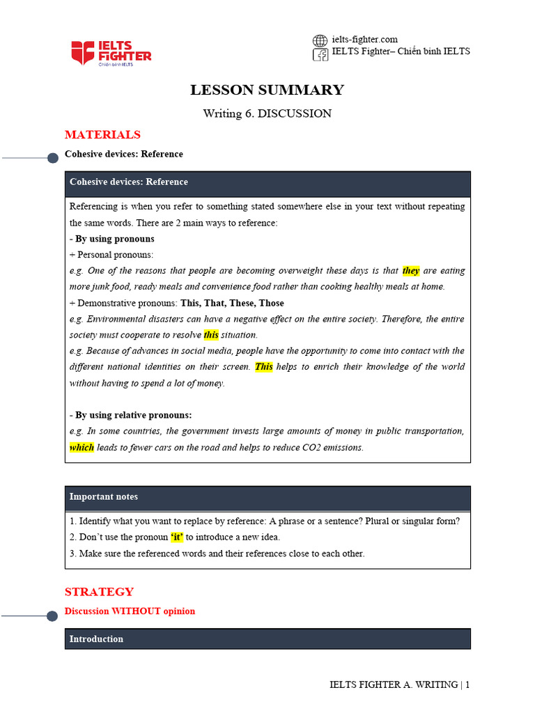 Discussion Strategies for IELTS Writing | PDF | Pronoun | Argument