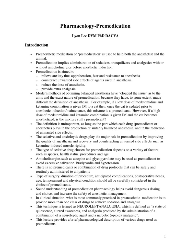 Pharmacology Premedication | PDF | Anesthesia | Opioid