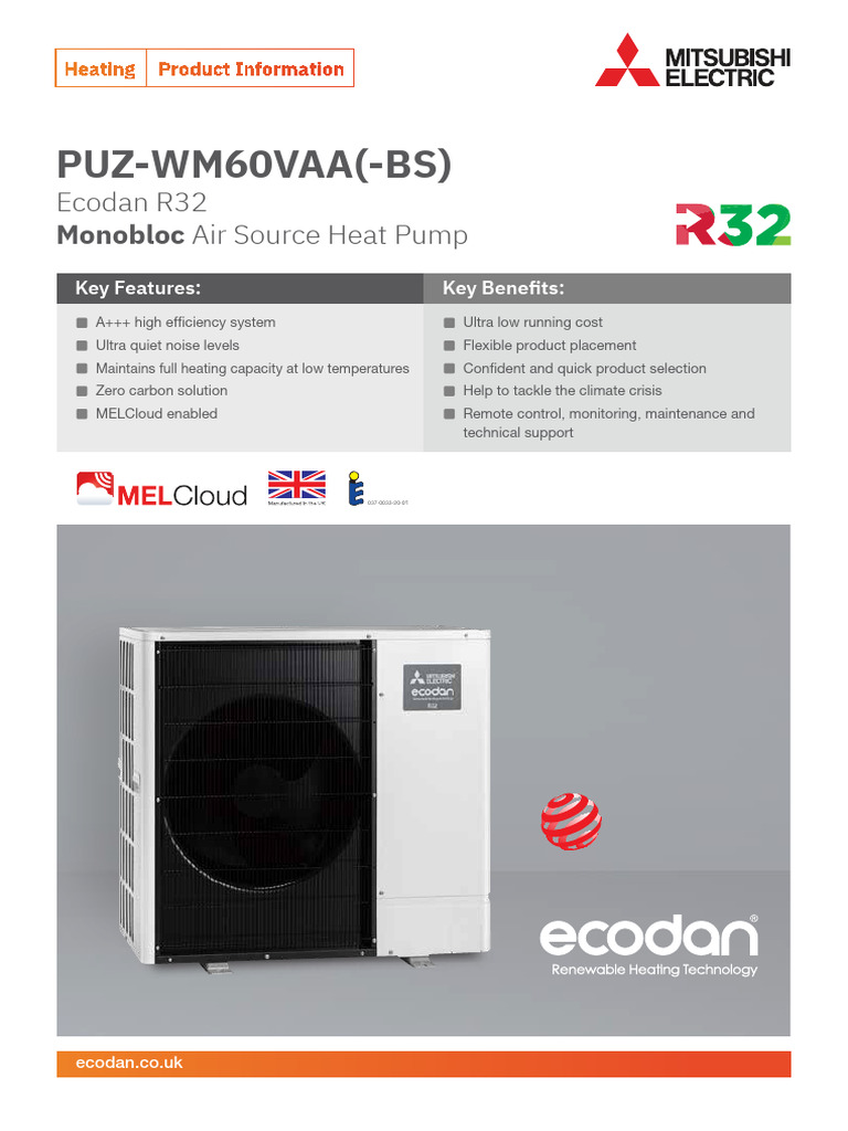 Mitsubishi Ecodan R32 Heat Pump | PDF | Heat Pump | Temperature