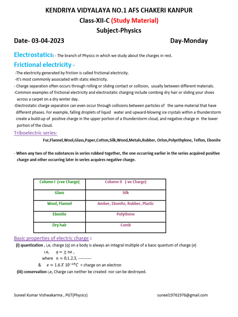 1 Electric Charge Pdf Electric Charge Materials Science