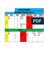 Nivel Secundaria 4to Grado Y Sección: A, B, C, D: Hora Lunes Hora Martes Miercoles Jueves Viernes Ingles Prof