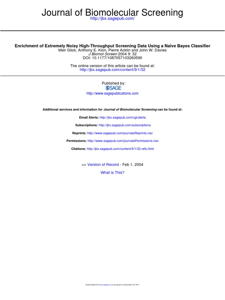 Journal of Biomolecular Screening | PDF | Receiver Operating ...
