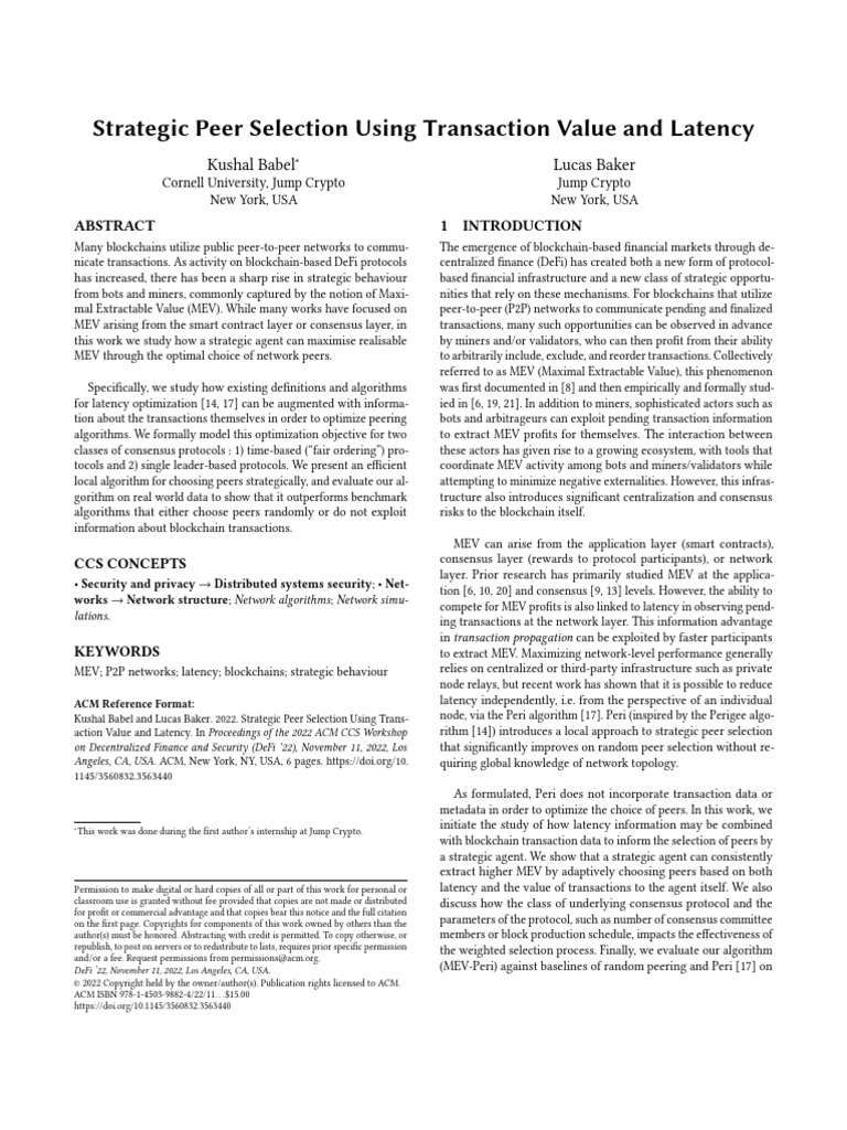 Strategic peer selection using transaction value and latency pdf