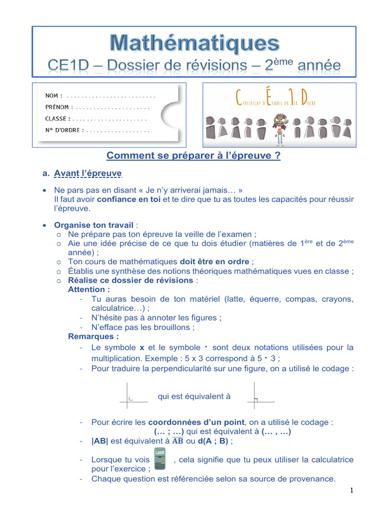 Révisions Mathématiques CE1D 2025 | PDF | Mathématiques | Mathématiques ...