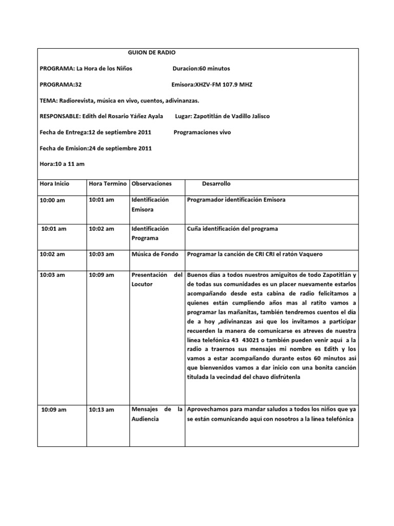 Guion de Radio Radio Entretenimiento (general)