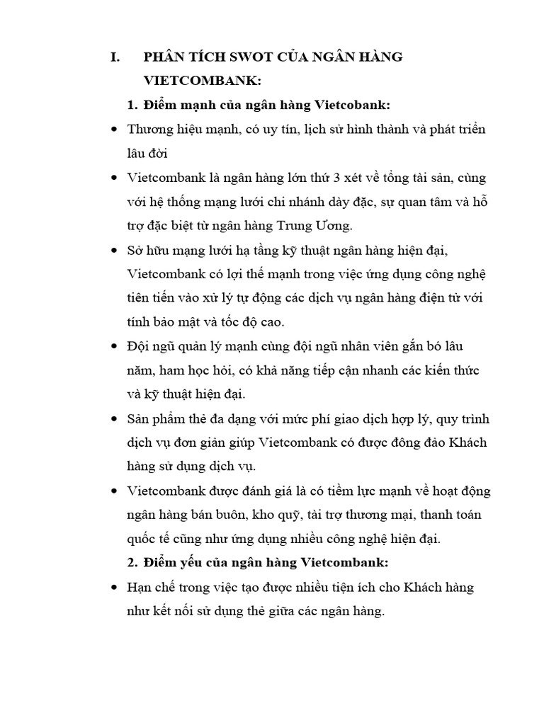 I ph n t ch swot c a ng n h ng vietcombank 1 i m m nh c a ng n h ng