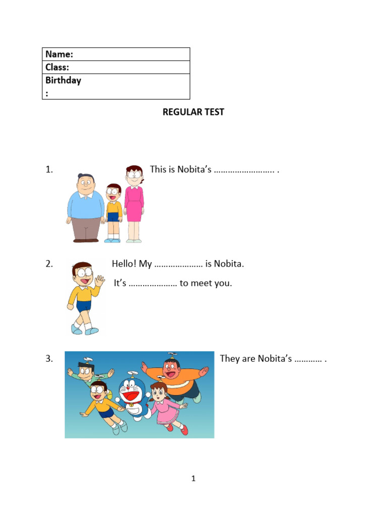 Nobita's Family and Friends Test | PDF
