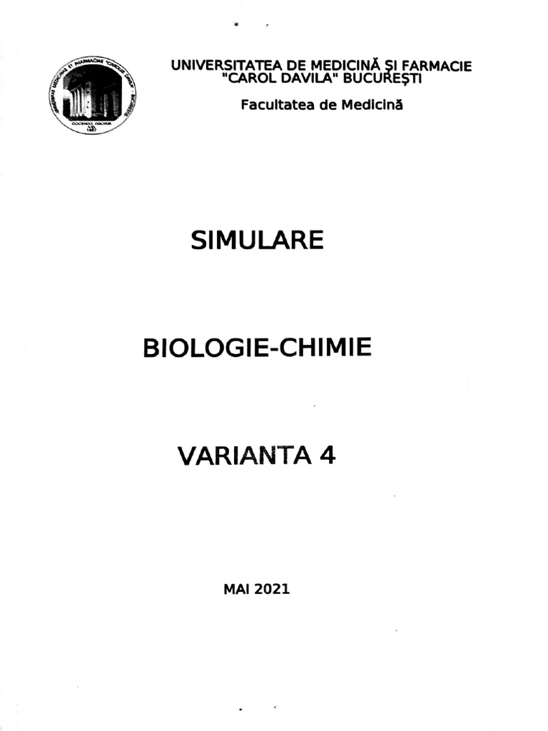 Simulare UMFCD Medicina Generala 2021 Varianta 4 | PDF
