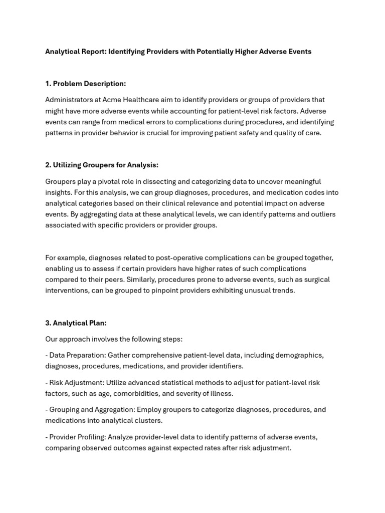 Adverse Event Analysis in Healthcare Providers | PDF | Data | Risk
