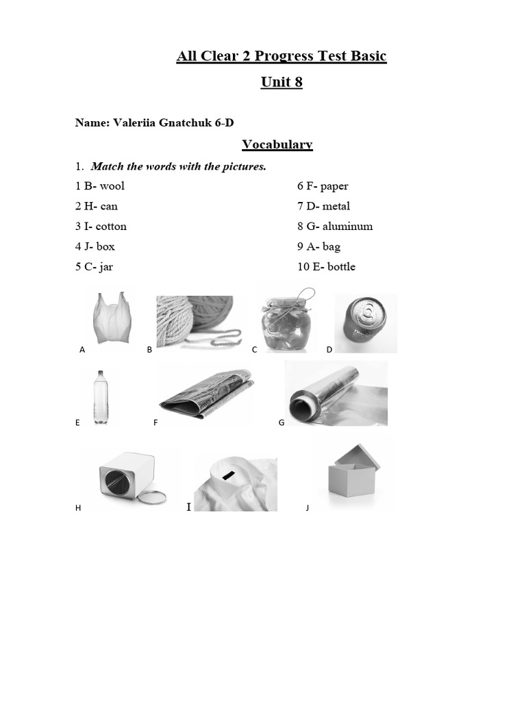 All Clear 2 Unit 8 Progress Test | PDF | Linguistics