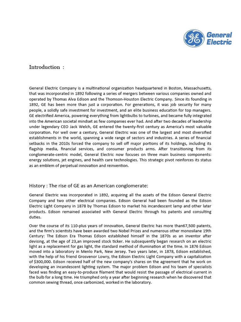 GE Introduction | PDF | General Electric | Incandescent Light Bulb