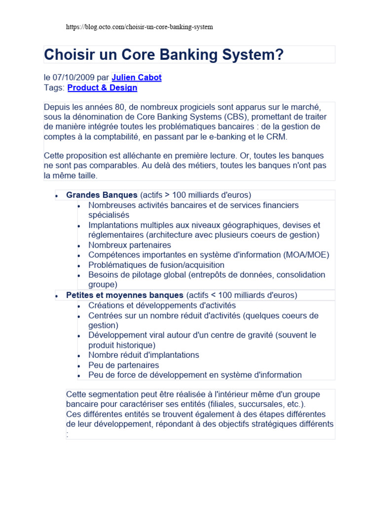 Choisir un Core Banking System adapté | PDF | Banques | Secteur privé