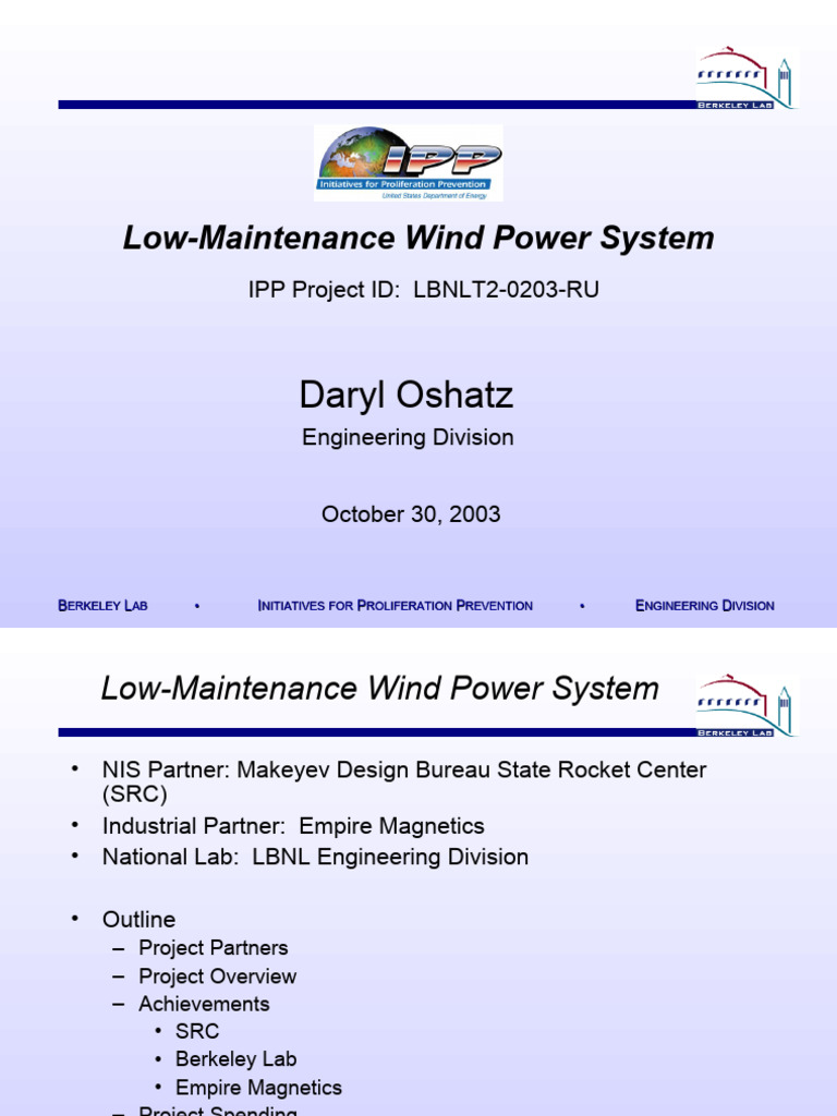 Low-Maintenance Wind Power Project Overview | PDF | Engineering