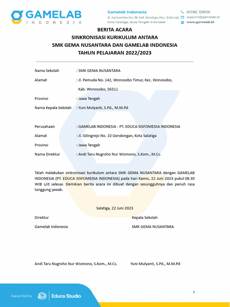 Berita - Acara - Gamelab - SMK Gema Nusantara | PDF