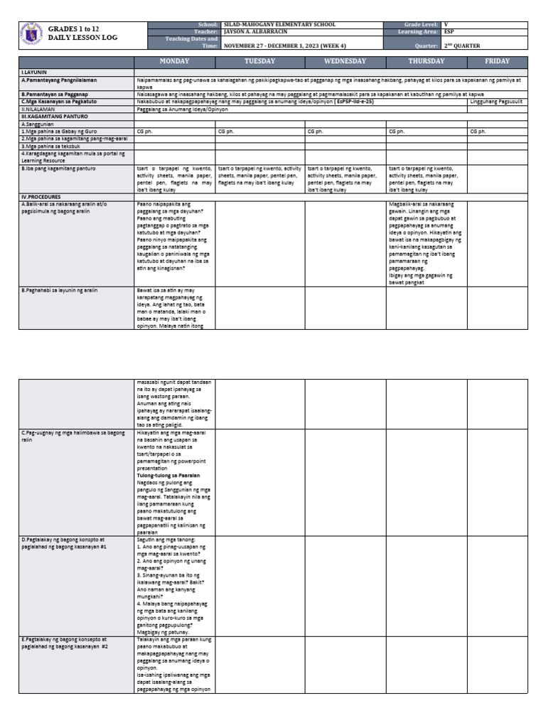 DLL - Esp 5 - Q2 - W4 | PDF