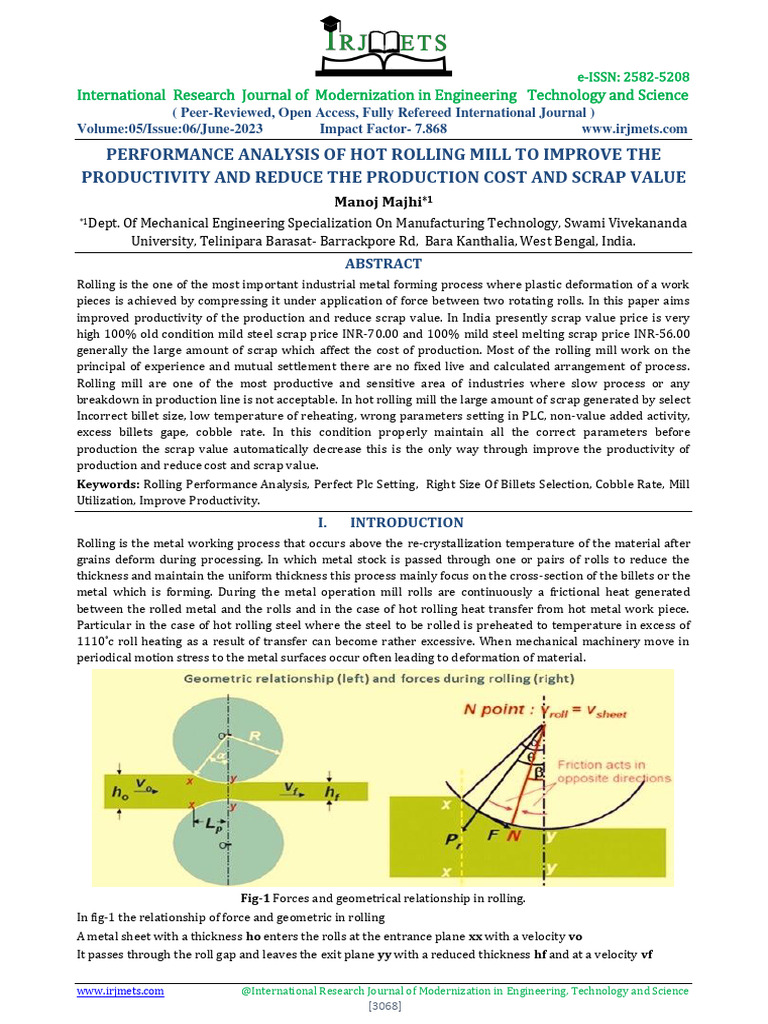 Hot Rolling Mill Performance Analysis | PDF | Rolling (Metalworking ...