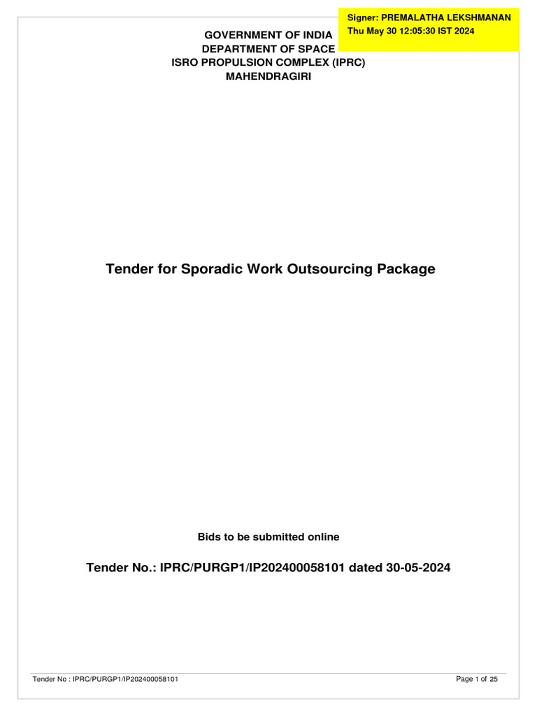 ISRO IPRC Tender for Work Outsourcing | PDF | Pipe (Fluid Conveyance ...