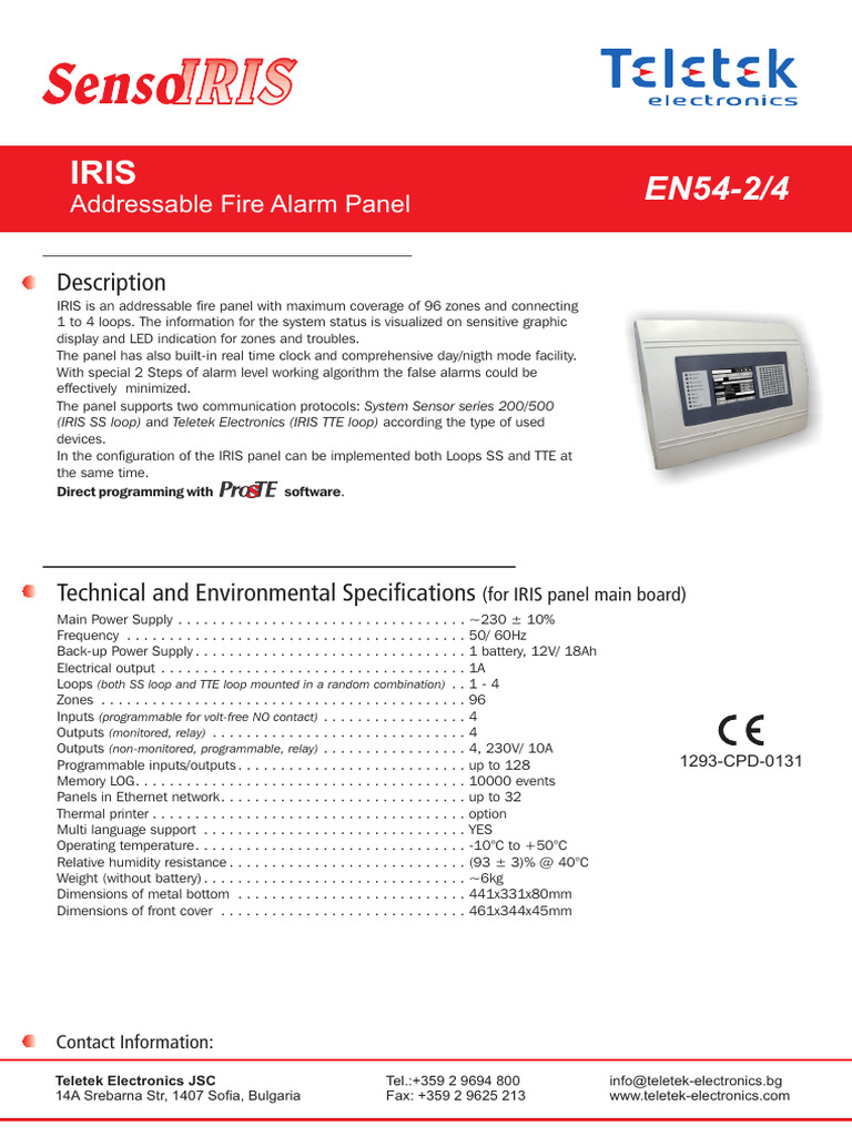 IRIS Addressable Fire Panel Datasheet - CDR | PDF | Manufactured Goods ...