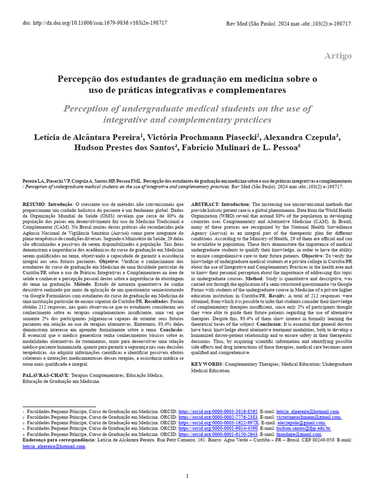 Percepção Dos Estudantes de Graduação em Medicina Sobre o Uso de ...