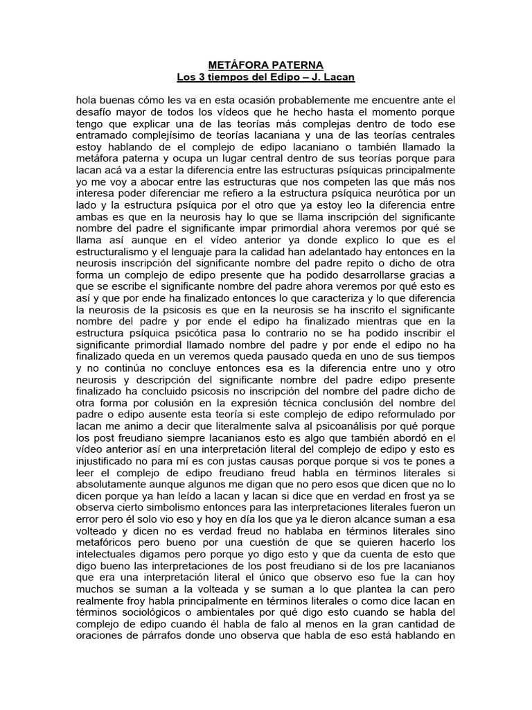 Complejo de Edipo en Lacan: Teoría y Práctica | PDF | Jacques Lacan ...