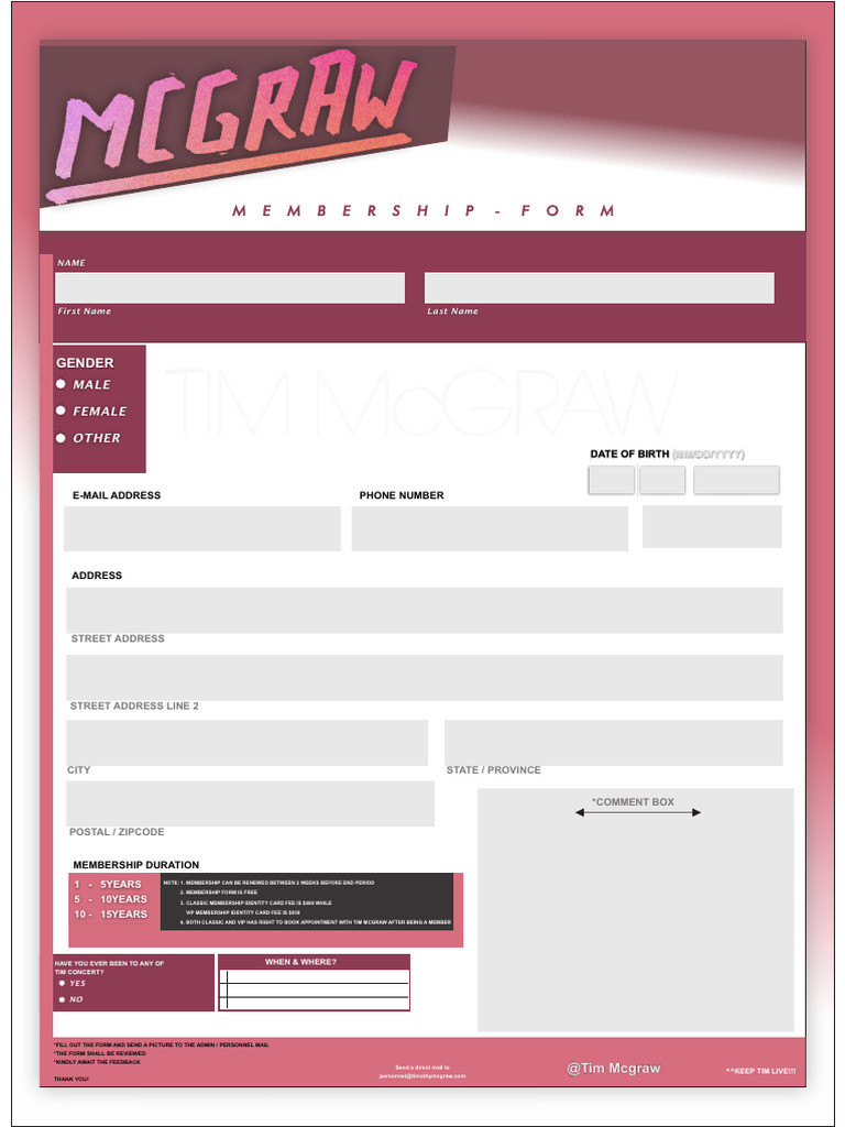 Tim McGraw Membership Application Form | PDF