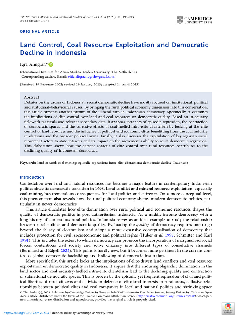 Elite Control and Democratic Decline in Indonesia | PDF | Democracy ...
