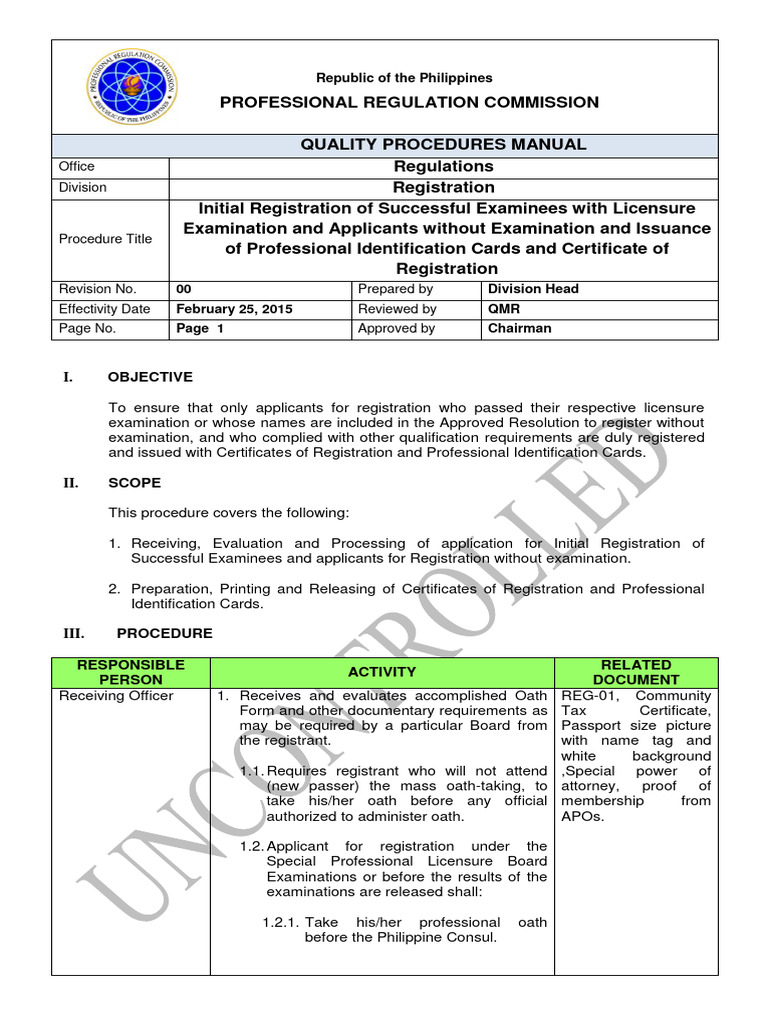 Initial Registration Process for Licensure | PDF | Identity Document