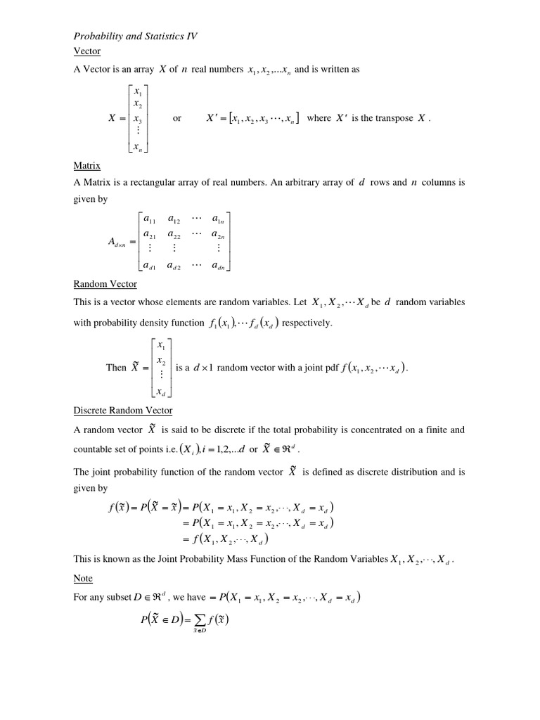 Understanding Vectors and Matrices in Statistics | PDF | Probability ...