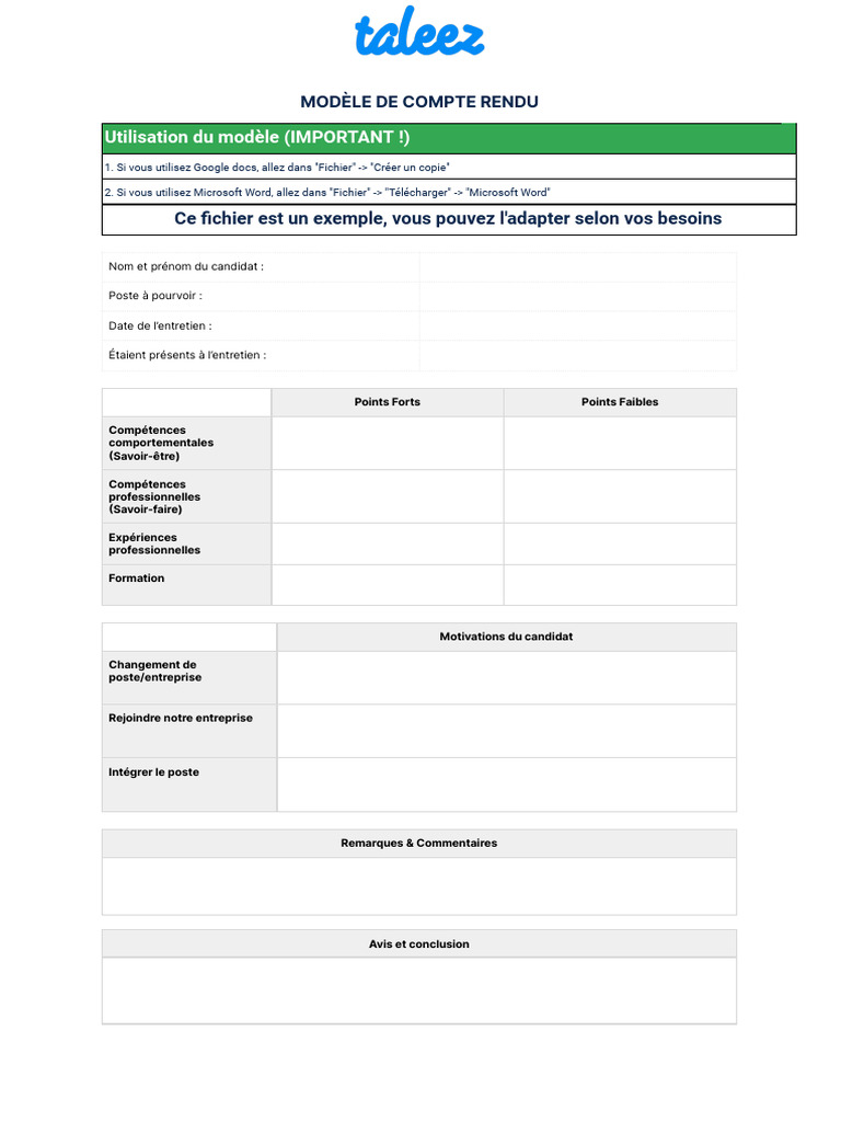 Modèle de compte rendu d'entretien | PDF
