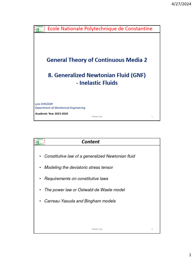 Generalized Newtonian Fluid Models | PDF | Shear Stress | Stress ...