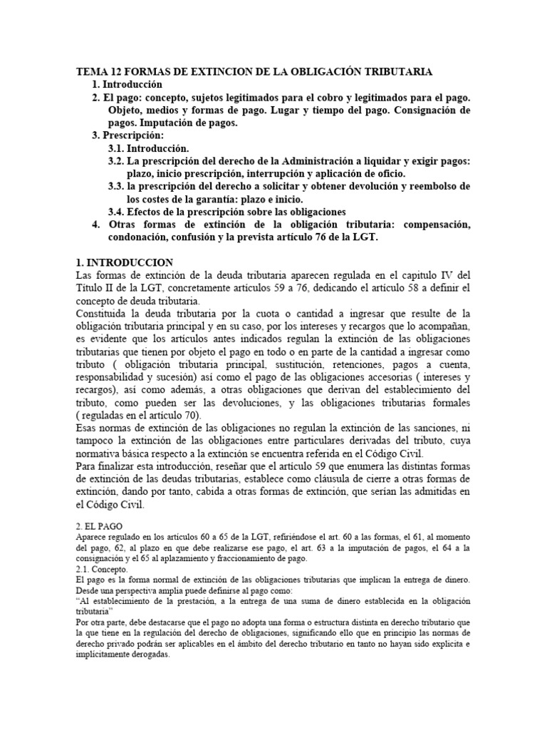 Extinción de la Obligación Tributaria | PDF | Pagos | Estatuto de ...