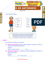 Clases de Antónimos para Quinto Grado de Primaria