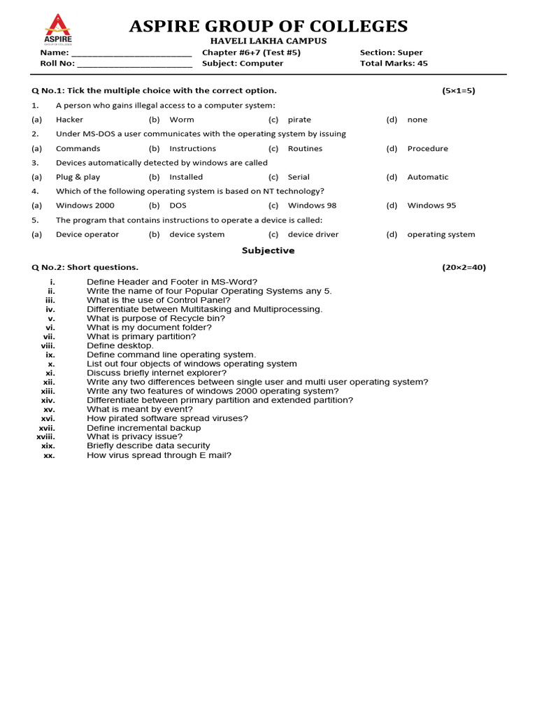 Computer test 5 download free pdf operating system microsoft windows