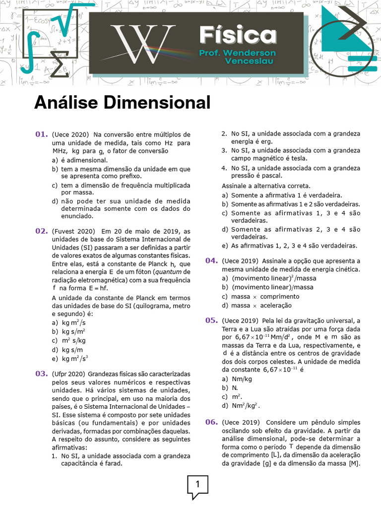 20 - Exercícios | PDF | Sistema internacional de unidades | Quilograma