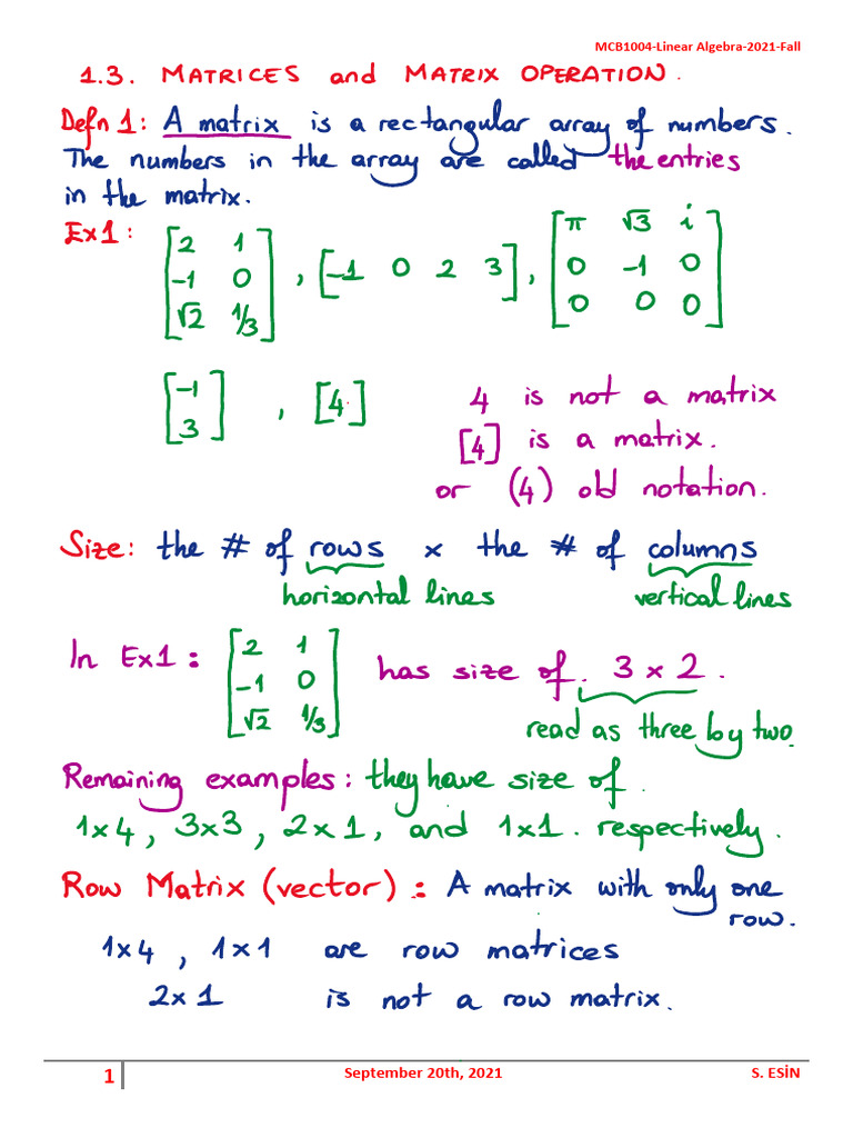 Linear Algebra MCB1004 Fall 2021 | PDF