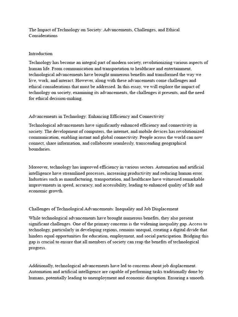 The Impact of Technology On Society - Advancements, Challenges, and ...