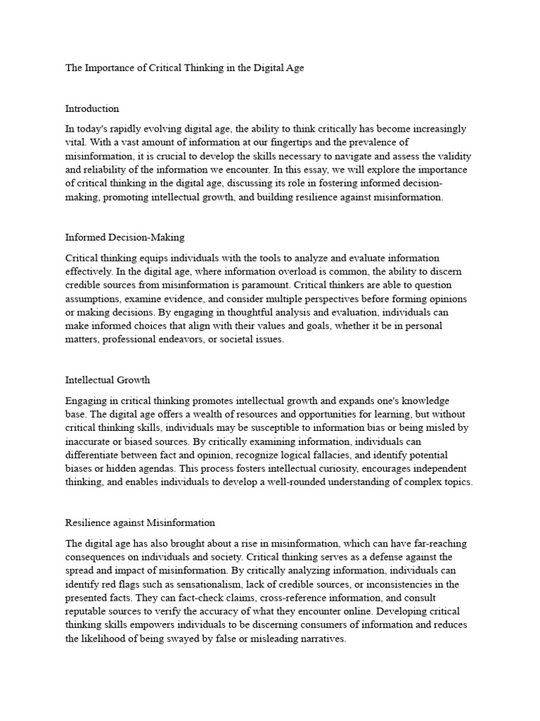 The Importance Of Critical Thinking In The Digital Age Pdf Critical