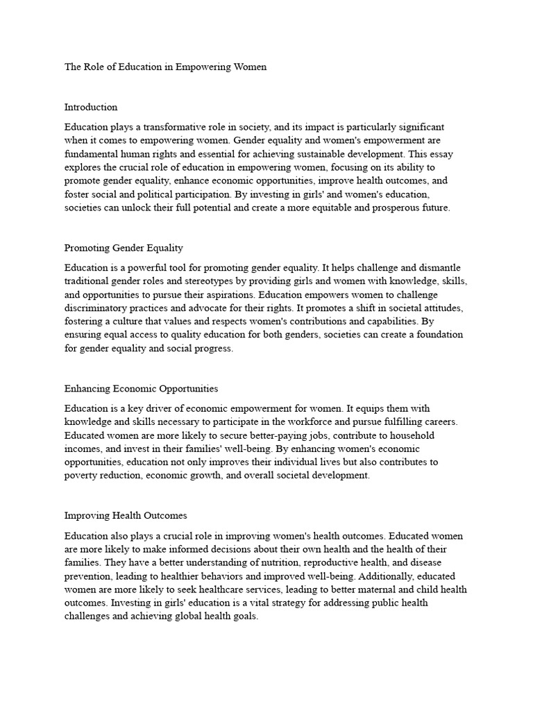 The Role of Education in Empowering Women | PDF | Empowerment | Gender ...